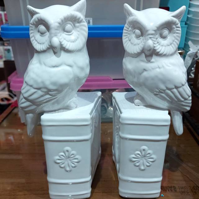 PAJANGAN WHITE OWL 24 x 10 x 8 cm PENYANGA BUKU BOOK END RAK BUKU BURUNG HANTU PUTIH WHITE