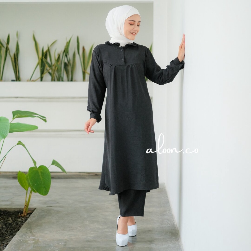 Ayana One Set Tunik Crinkle Airflow Busui Friendly – Setelan Wanita Kekinian – Baju Satu Setelan Wanita