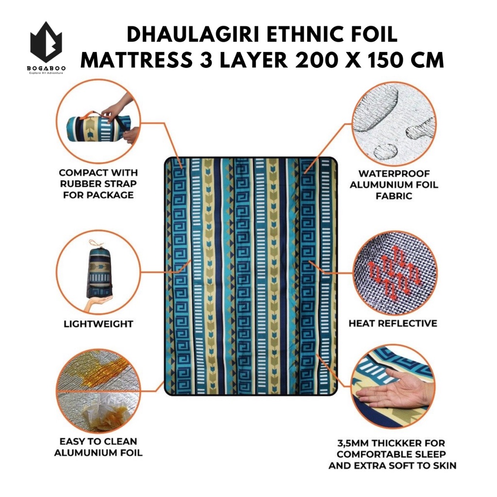 Matras Dhaulagiri Ethnic Foil Mattress 3 layer Ukuran  200 X 150 cm Matras Allumunium Foil Alas
