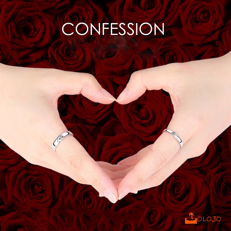 OLOJO 925 Silver Cincin Pasangan Berlian Mode Wanita Perhiasan Cincin Couple Rings