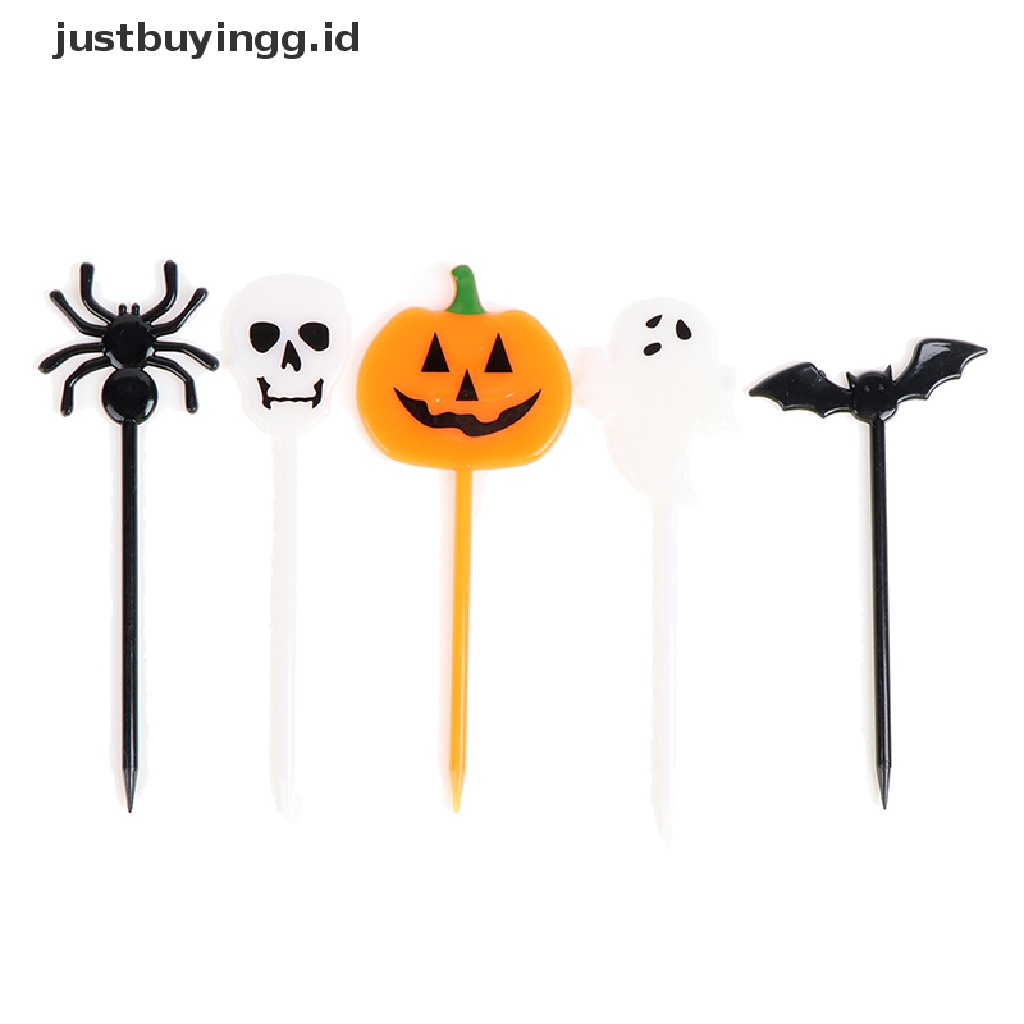 [justbuyingg.id] 10pcs/set Lunch Pick Halloween Fruit ForkCartoon Children Cake Dessert Pick ID