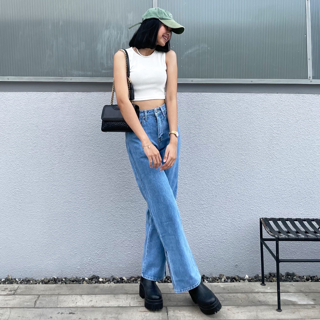 Celana Straight Jeans highwaist loose jeans Wanita Melsy-KULOT JEANS BOYFRIEND VIRAL