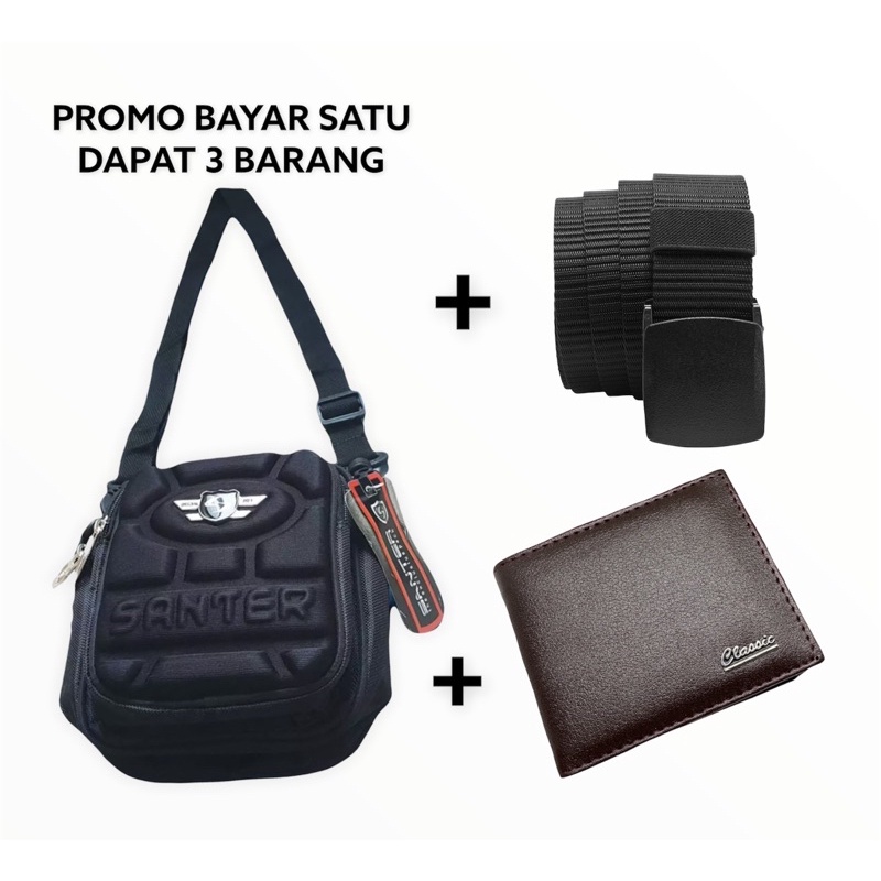 TAS SELEMPANG SANTER MURAH MERIAH UKURAN MINI FREE DOMPET DAN IKAT PINGGANG TAS PRIA MURAH MERIAH TAS COWOK MURAH DAN TAHAN LAMA