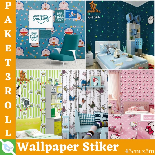 FLASH SALE - TERMURAH PAKET WALLSTIKER 3ROLL ( BUY 2 GET 1 FREE ) WALLPAPER STIKER DINDING PVC PREMIUM HIGH QUALITY MOTIF KARAKTER 3D KAMAR TIDUR MODERN BEST SELLER!!!!!