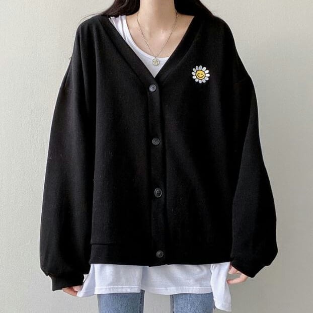 Bordier ✔ Cardigan Outher Wanita | Daisy flower Cardigan Bordier Oversize Korean Style | Cardie Wanita