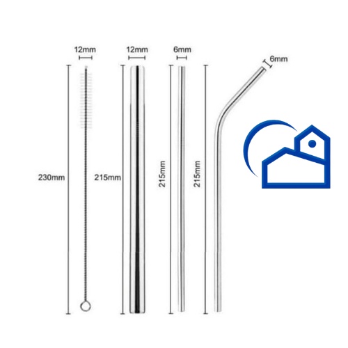 Reusable Stainless Straw Set 5 Sedotan Stainless Steel Set / Sedotan Stainless SILVER Set Isi 3 + Sikat + Pouch Cantik - Stainless Straw 30039 homestation