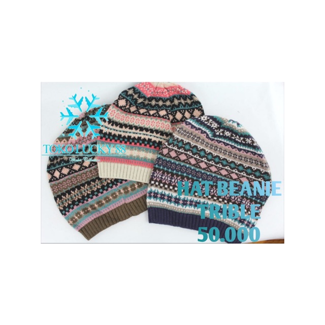 IMPORT Hat Beanie Trible Topi Kupluk Rajut Wool Motif Hat Beanie Trible