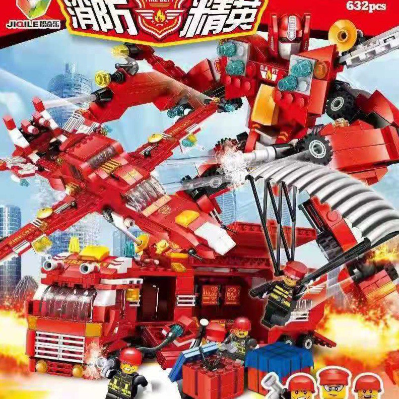 [MS]632pcs Balok Susun Robot Mobil Pemadan Kebakaran / Balok Transformer Fire Fighter