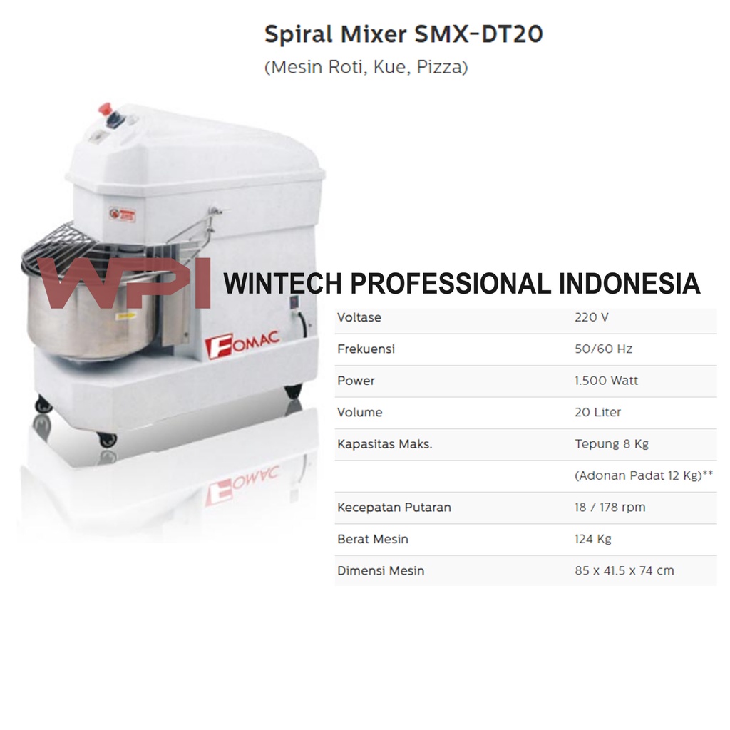 FOMAC SMX-DT20 Spiral Mixer (20 Liter) - Mixer Untuk Adonan Kue