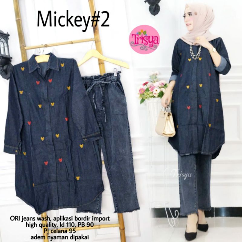 One Set Pants Mickey Setcel Jeans Jumbo Setelan Celana Good Quality