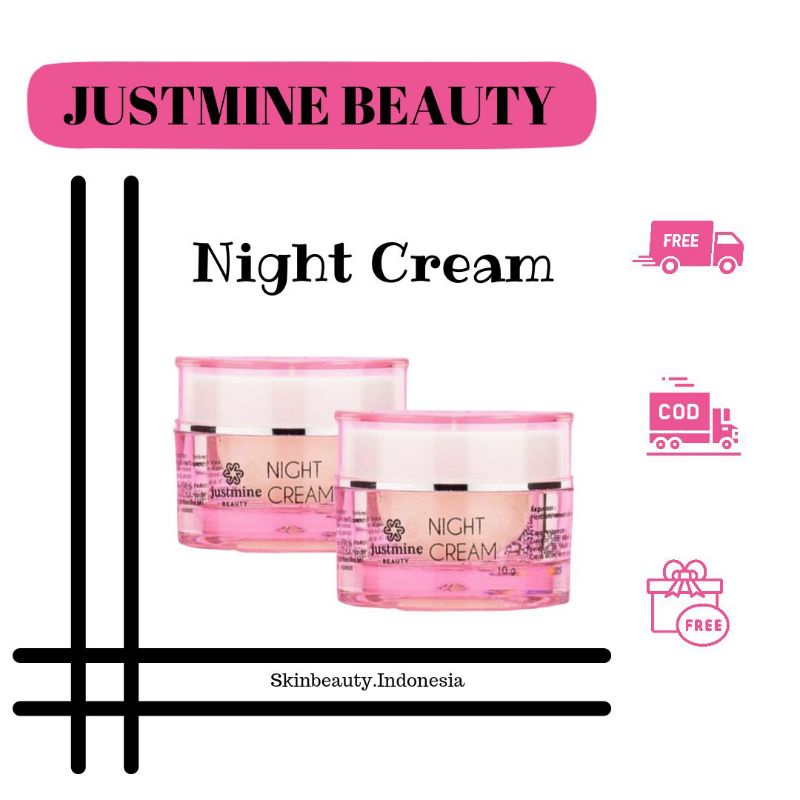 JUSTMINE Night Cream BPOM with Booster 5gr isi 2 Forte Eceran Glow Remove Spot Acne Jelly Acne More 