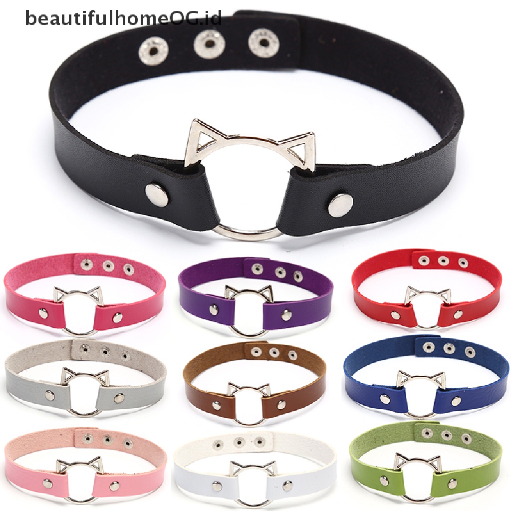 Kalung Choker Adjustable Bentuk Kepala Kucing Model Hollow Out Untuk Wanita