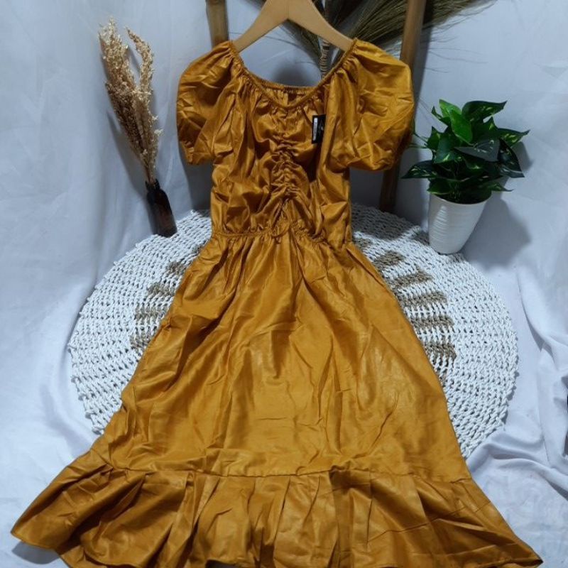 DASTER ELSA VIRAL | DRES CASANDRA BALI | DASTER KEKINIAN | DASTER RUFFLE BUSUI [Best Seller ]-Murstard