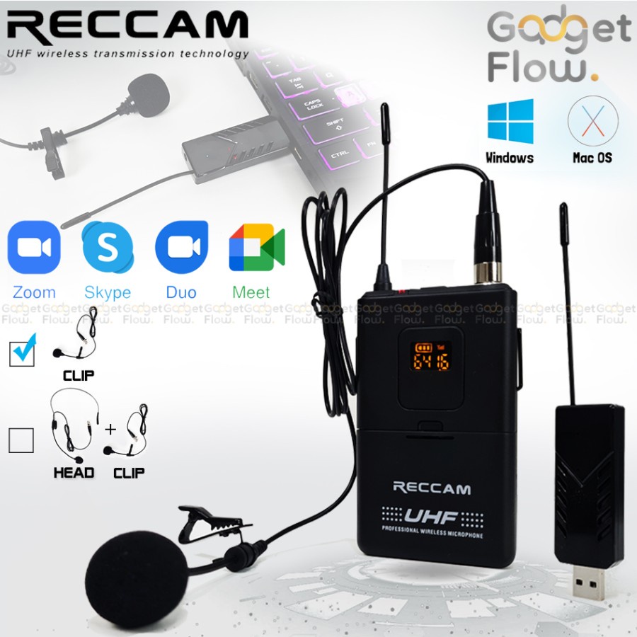 Jual Microphone Mic Laptop PC Clip On Wireless UHF USB Zoom Recording