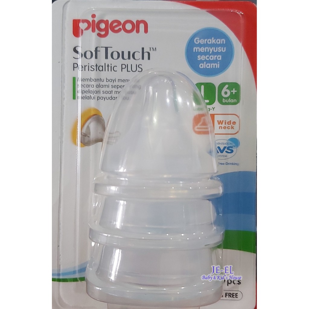 Pigeon Nipple Peristaltic Plus Wide Neck Dot Botol Lebar Kemasan Blister Isi 3 pcs