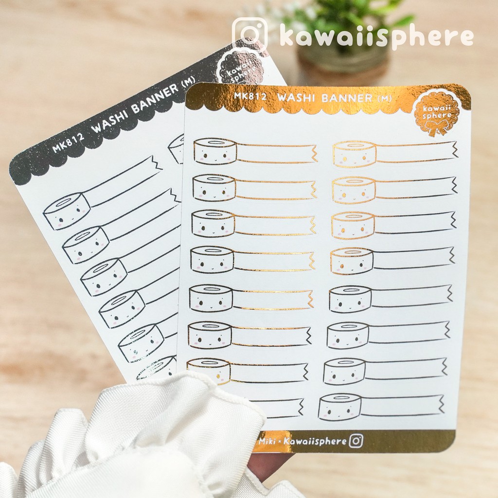 

Washi Banner Foiled Sticker Kawaiisphere | Gold / Silver Foil Planner Ring Binder Sticker