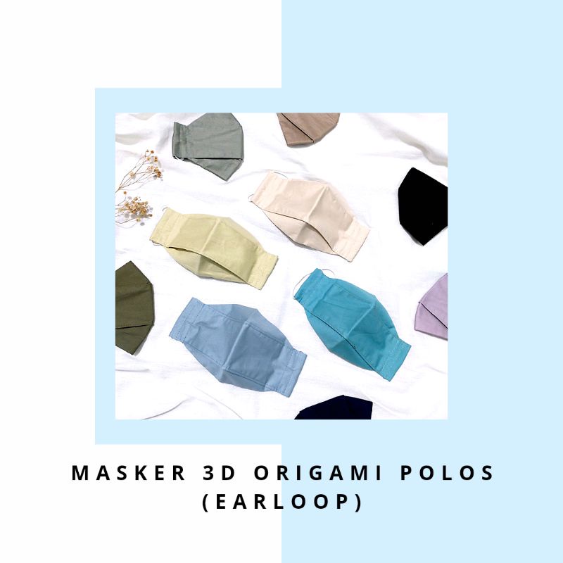 MASKER 3D ORIGAMI POLOS (EARLOOP) / MASKER MULUT 3D ORIGAMI KATUN JEPANG EARLOOP