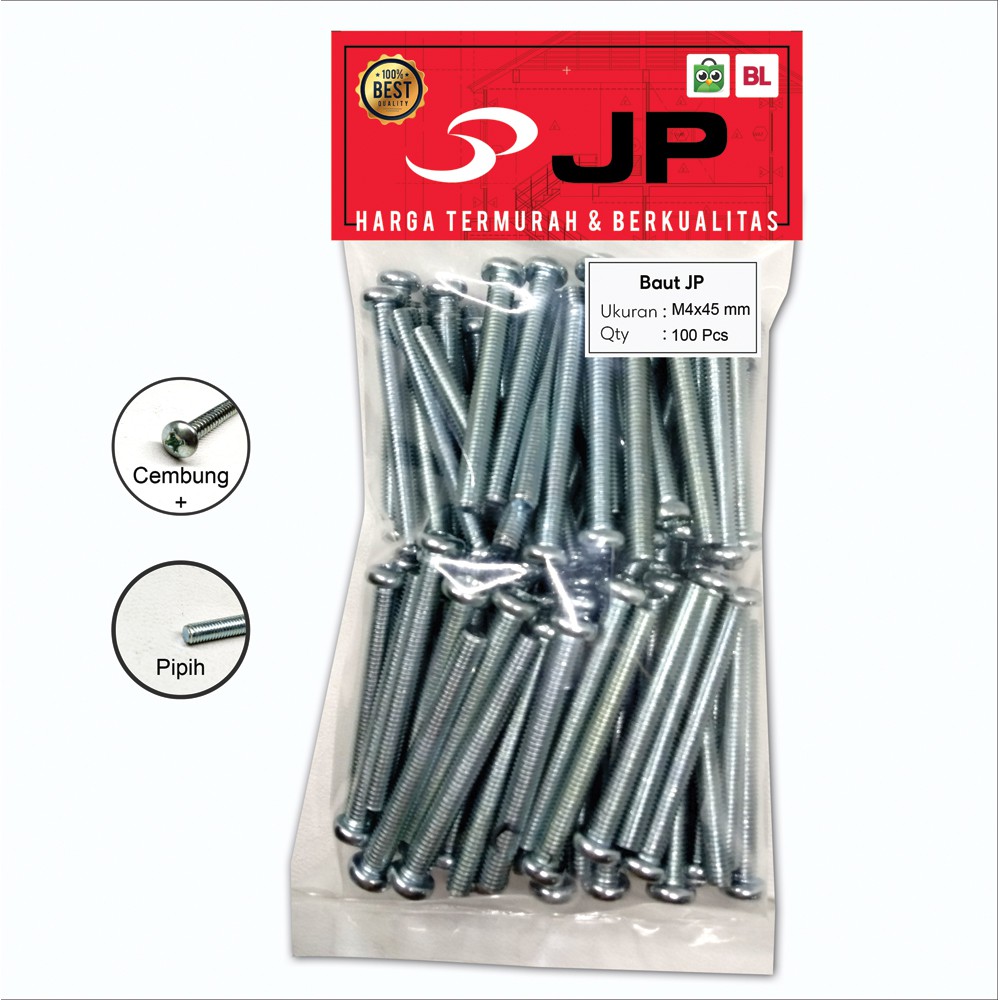BAUT JP M 4 x 45 MM - SEKRUP SKRUP BAUT JP 4x45 ISI 100 PCS