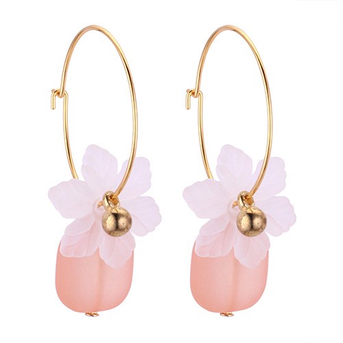 LRC Anting Hoops Fashion Flower Shape Decorated Earrings