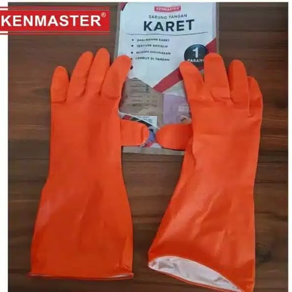 Kenmaster Sarung Tangan Karet GLOVE LATEX - Sarung Tangan Proyek ORANGE Serbaguna