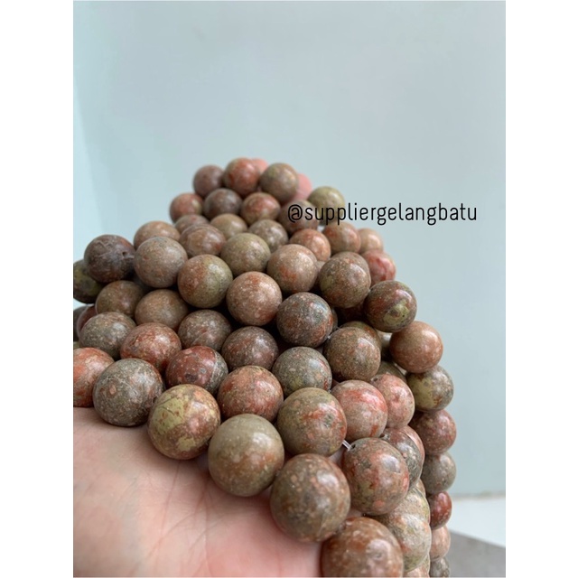 batu 16mm unakite kilap grade natural aksesoris gelang kalung batu