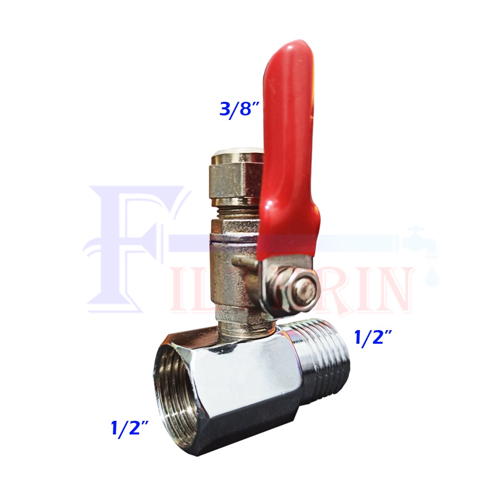 Ball Valve Stainless 3/8" Selang - 1/2" Drat Dalam - 1/2" Drat Luar