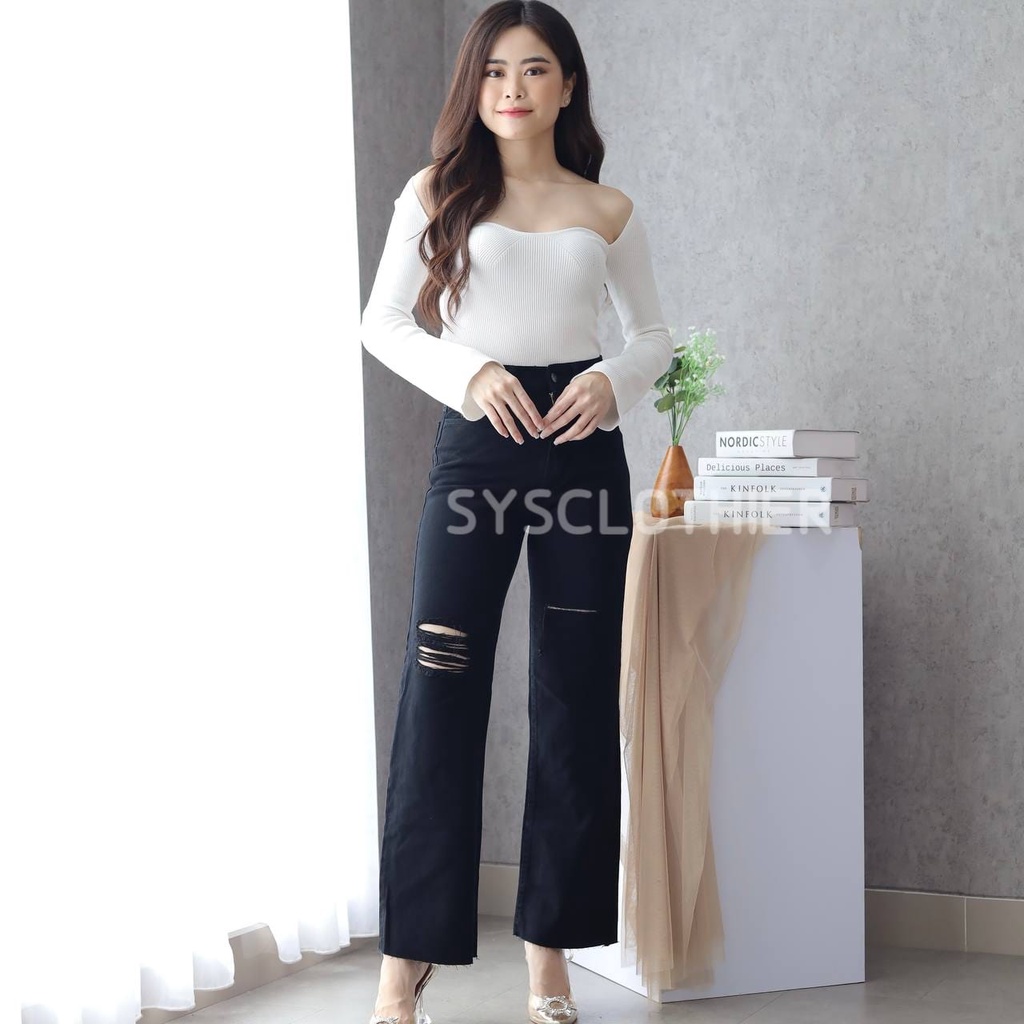 CELANA JEANS WANITA BLACK TURKU KULOT