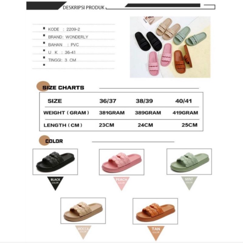 2209-2 [WONDERLY] Sandal Wanita / Sendal Wanita / Sandal Jelly Wanita / Sandal Selop / Sandal Tali / Sandal Kepang / Sandal Anyaman / Sandal Slide Wanita