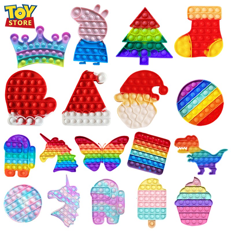 Foxmind Push Pop it unicorn murah rainbow Fidget Toy Bubble Sensory Special Needs Silent Classroom Anxiety Relief Stress Toys