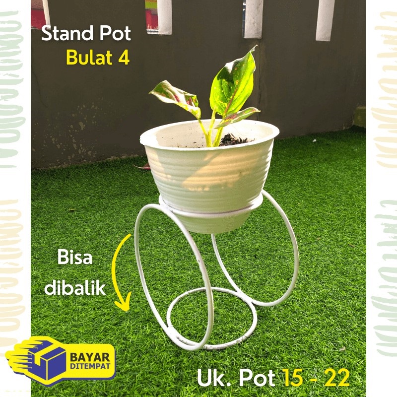 STANDING BUNGA / POT UNIK 4 RODA BULAT BOLAK BALIK MULTIFUNGSI / STANDING POT BESI