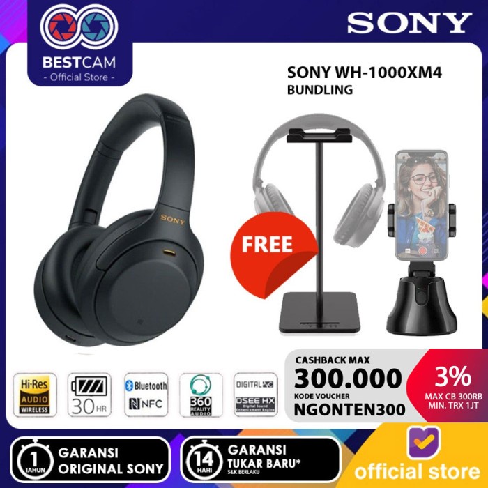 Sony Wh-1000Xm4 Wireless Noise Canceling Wh1000Xm4 Headphones Original - Black Bundling