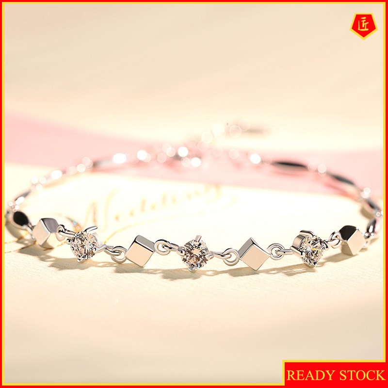 [Ready Stock]Elegant Women's 925 Silver Square Bracelet