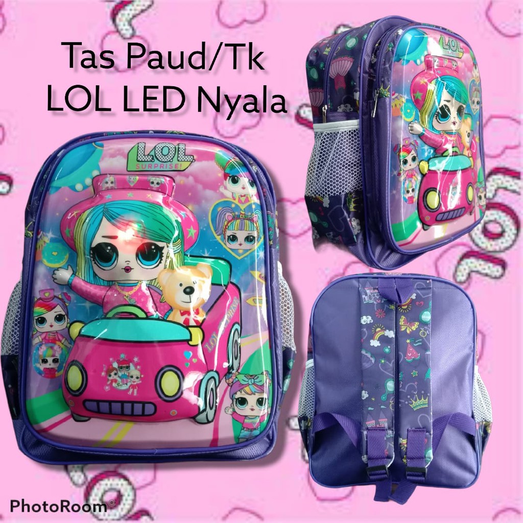 tas sekolah anak perempuan paud/tk menggunakan lampu led LOL