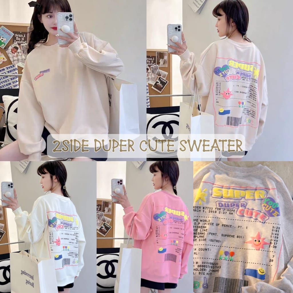 DUPER CUTE (2SIDE) SWEATER CREWNECK BAHAN FLEECE