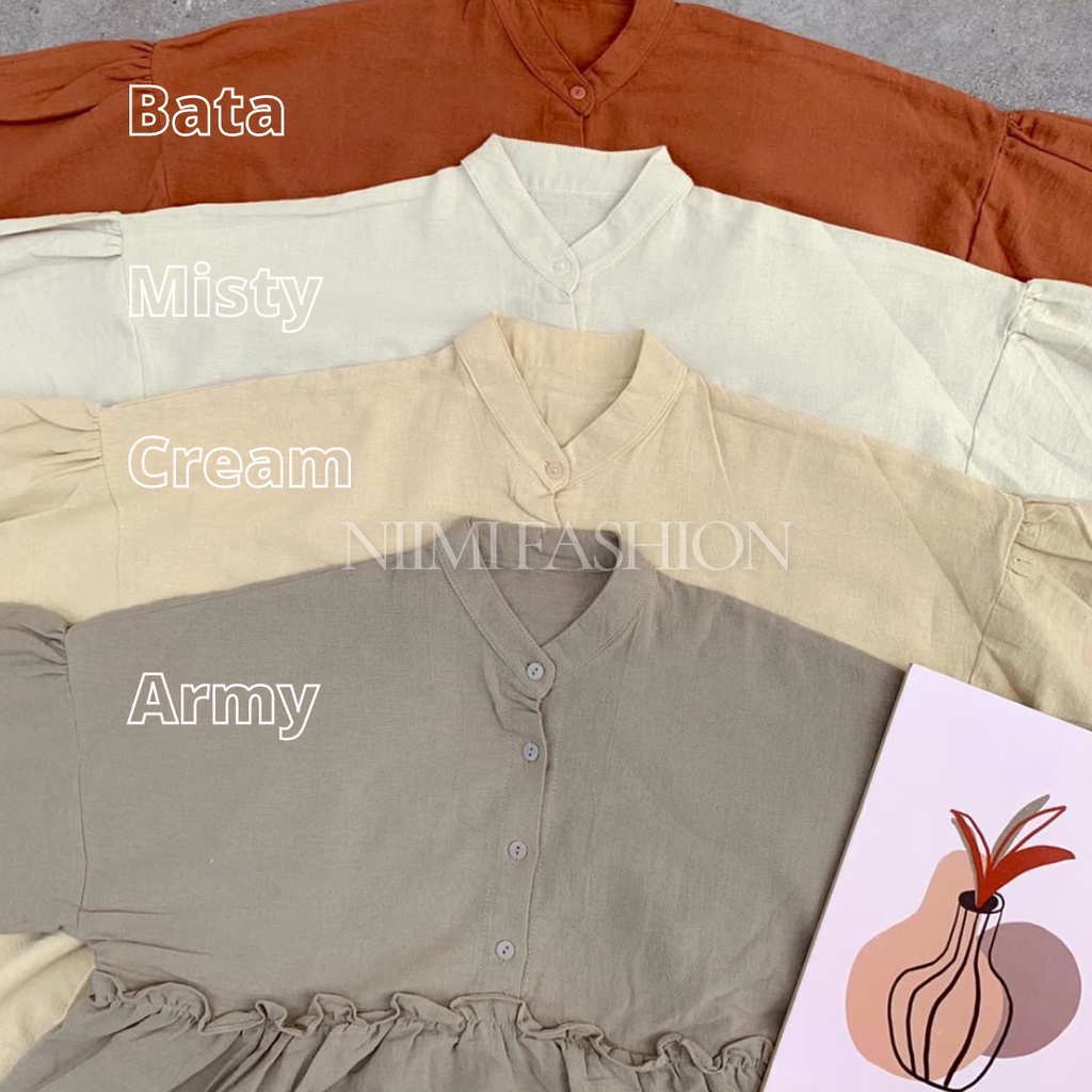 NIMI - Bunica Blouse Wanita Atasan Wanita Linen Rami