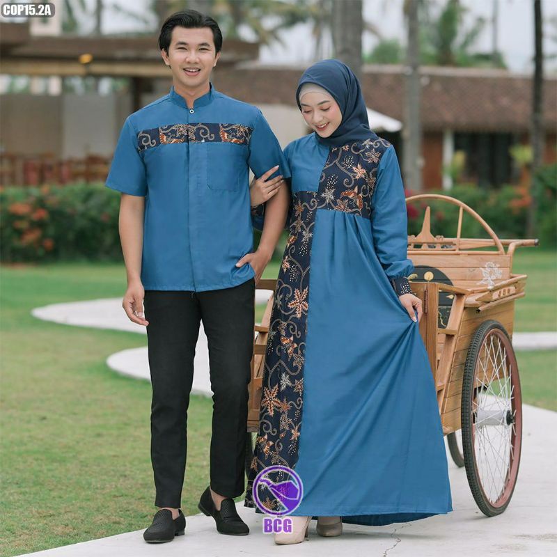 TERBARU  SARIMBIT GAMIS COUPLE KEMEJA BATIK KOMBINASI POLOS