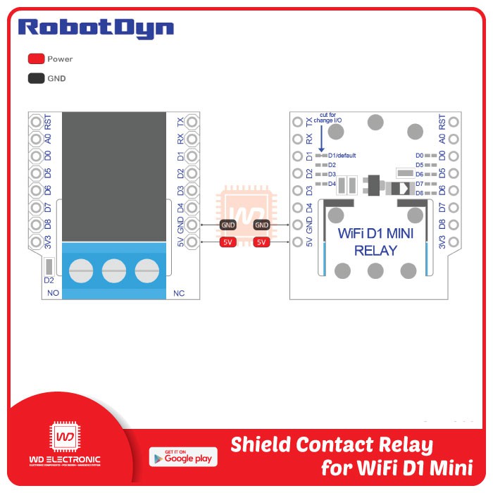 ROBOTDYN SHIELD CONTACT RELAY FOR WIFI D1 MINI RELAY WEMOS D1 MINI