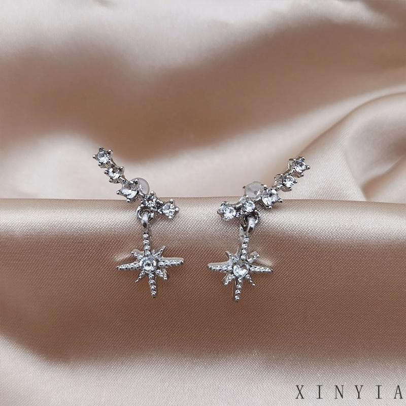 【COD】Anting Bentuk Bintang Hexagram Aksen Kristal Warna Emas Untuk Wanita