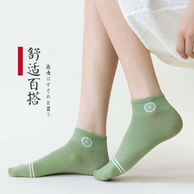 [littlecrab] Kaos Kaki Hijau Lime Green White Women Socks Import Kaos Kaki Unik Lucu Berkualitas Korean Style