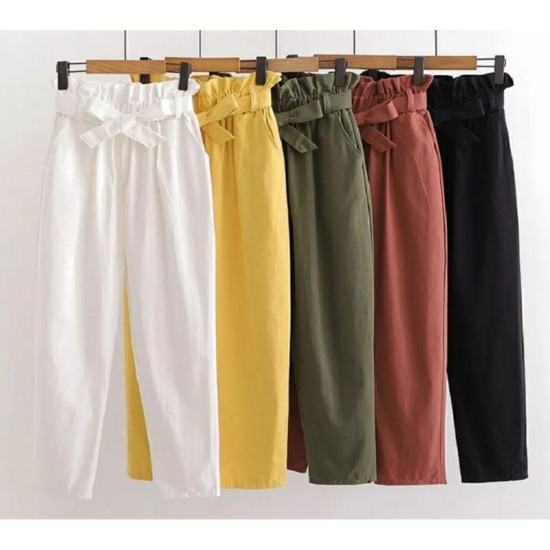 CELANA WANITA HIGHWAIST DINI PANTS LINEN MODEL PITA