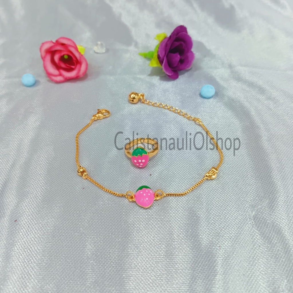 GELANG+CINCIN ANAK ITALY PLAT CAT GOLD PERHIASAN EMAS KOREA ANTI KARAT DAN ANTI LUNTUR