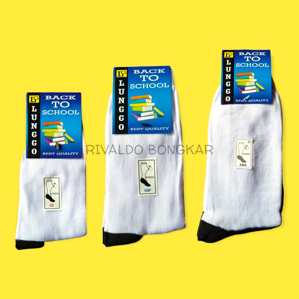 KAOS KAKI SEKOLAH PUTIH TELAPAK HITAM / SD / SMP / SMA