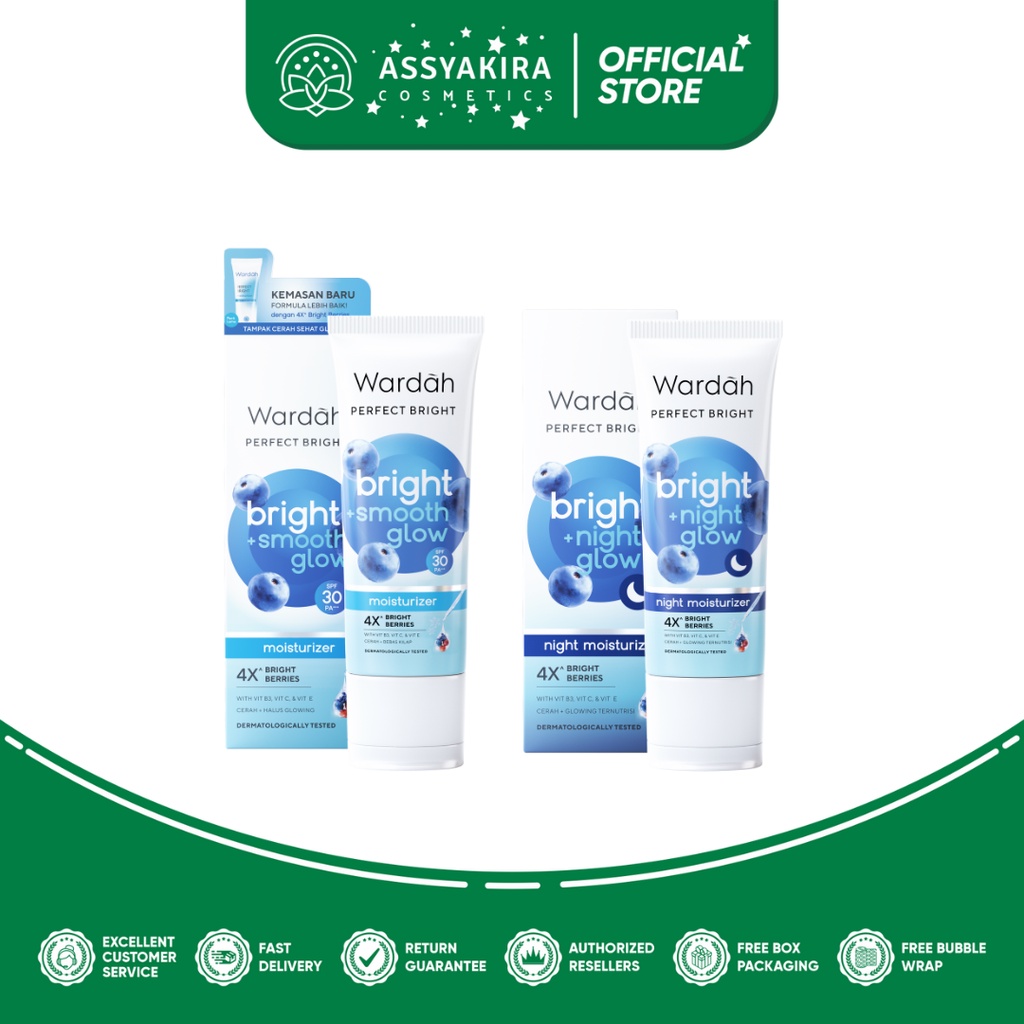 Wardah Perfect Bright Moisturizer Bright+Smooth Glow SPF 30 PA+++ 20ml | Wardah Perfect Bright Moisturizer Bright+Night Glow 20ml