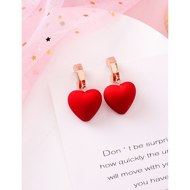 LRC Anting Tusuk Fashion Short Red Heart Earrings D48745