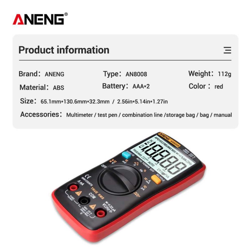 Multimeter Multitester Digital Voltage Tester Pengukur Arus Tegangan AN8