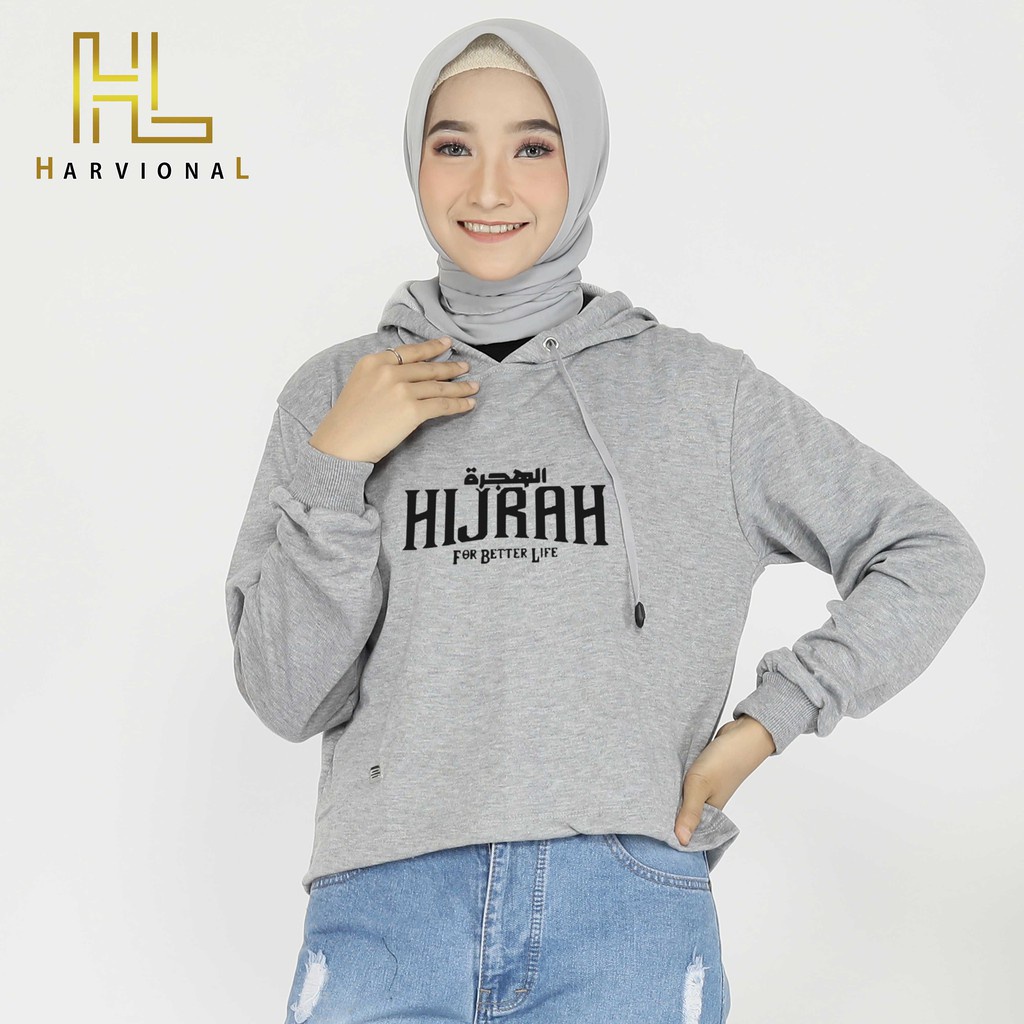 SWEATER CROP HOODIE HIJRAH BAHAN FRENCHTERRY TERLARIS