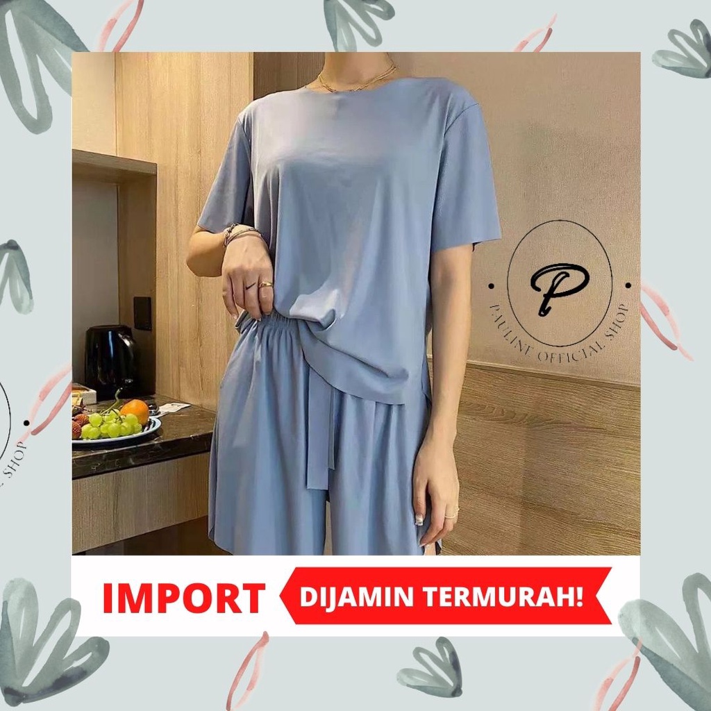 PAULINE || PIYAMA WANITA POLOS IMPORT // SET PIYAMA CELANA PENDEK LENGAN PENDEK // BAJU TIDUR POLOS 