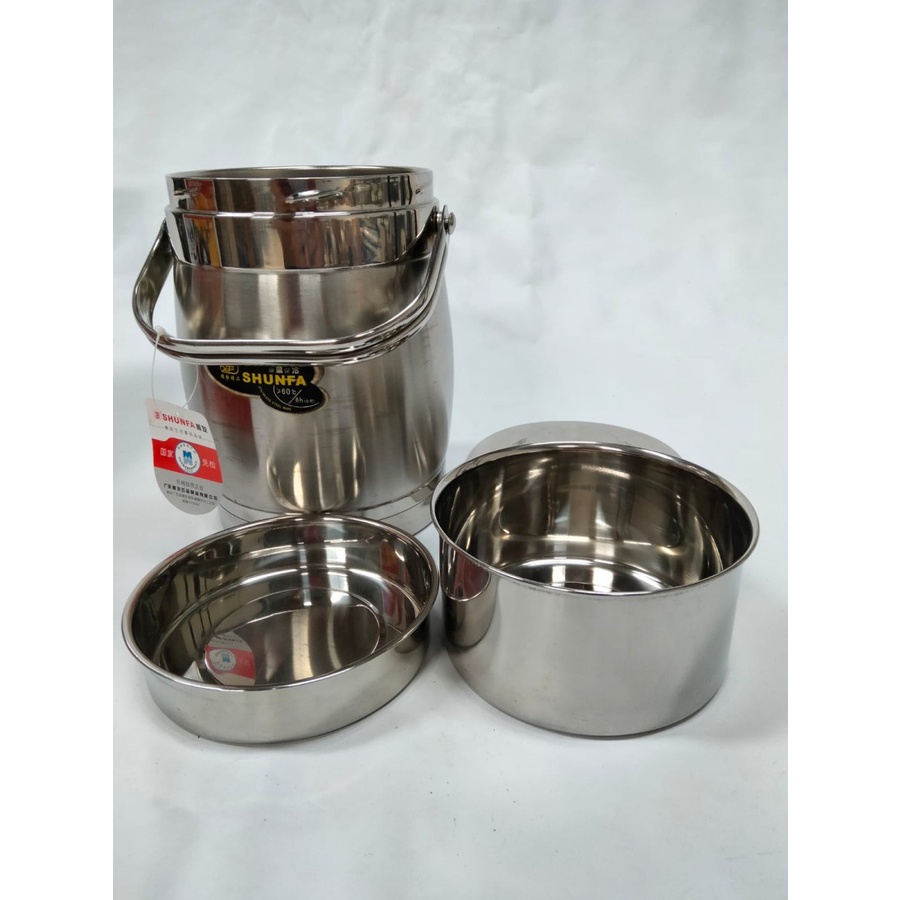 Full Stainless Steel Shunfa Rantang Susun 2 Jumbo 2.8L Lunch Box Bekal