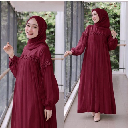 Gamis Pesta Brukat Jumbo Mewah Baju Muslim Terbaru 2021 2022 Maxi Nuraini Premium Kombinasi brukat U
