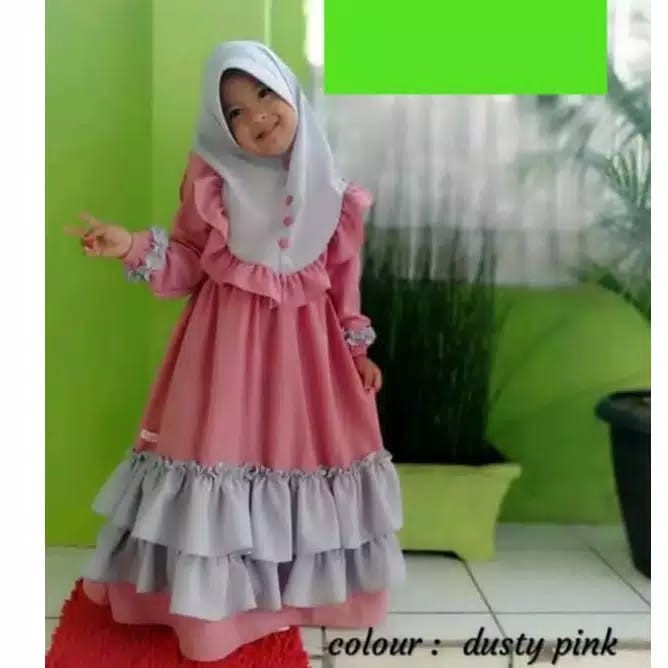 GAMIS DRESS ANAK PEREMPUAN MODEL ROK SUSUN/ROK TUMPUK MOSCREPE
